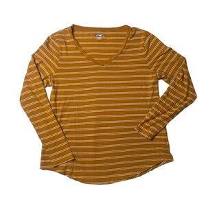 Old Navy Everywear Yellow Striped 3/4 Sleeve Shirt - Size Medium